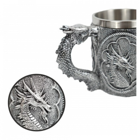Halba de bere model medieval dragon, inox si rasina ,400 ml [2]