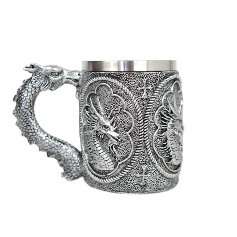 Halba de bere model medieval dragon, inox si rasina ,400 ml [4]