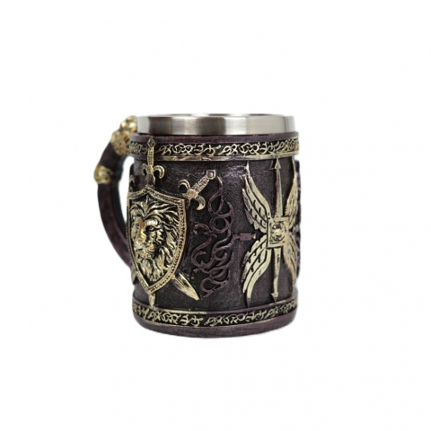 Halba de bere model medieval scut si leu, inox si rasina ,400 ml [4]