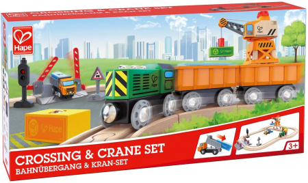 Jocuri si Jucarii Educative - Hape Tren de Marfă cu Macara 
