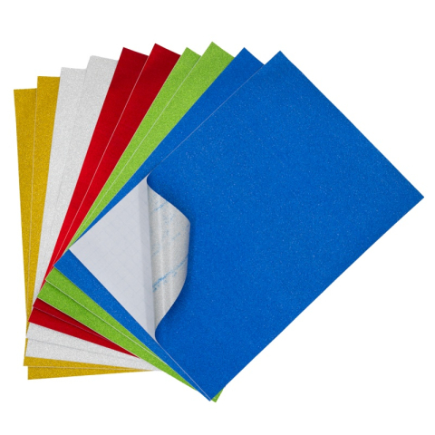 Produse art & craft-Lucru manual - Hârtie autocolantă A4 cu sclipici, 150 g/mp, 5 culori, set 10 coli