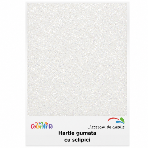 Hârtie și tehnici pe hârtie - Hartie gumata cu sclipici A4, 2 mm, alb, set 10 coli