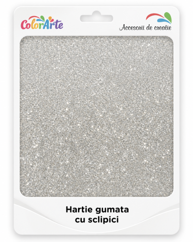 Hârtie și tehnici pe hârtie - Hartie gumata cu sclipici A4, 2 mm, argintiu, set 10 coli