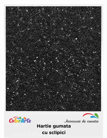 Hartie Gumata - Hartie gumata cu sclipici A4, 2 mm, negru, set 10 coli