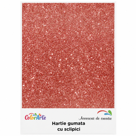 Hartie Gumata - Hartie gumata cu sclipici A4, 2 mm, rosu, set 10 coli