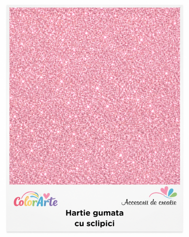 Hartie Gumata - Hartie gumata cu sclipici A4, 2 mm, roz, set 10 coli