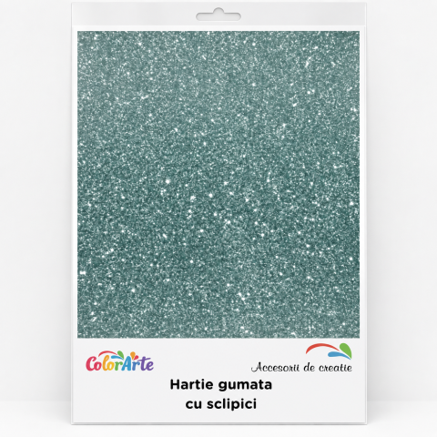 Hartie Gumata - Hartie gumata cu sclipici A4, 2 mm, verde, set 10 coli