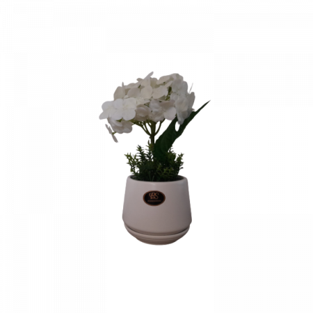 Decoratiuni - Hortensie alba artificiala decorativa in ghiveci ceramic