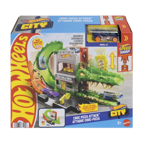 Vehicule și mașinuțe - HOT WHEELS CITY PISTA INAMICILOR ATACUL CROC PIZZA