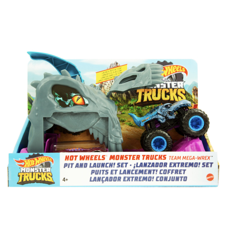 Jocuri si articole copii - Hot Wheels Lansator Monster Truck Team Mega Wrex cu Două Mașinuțe