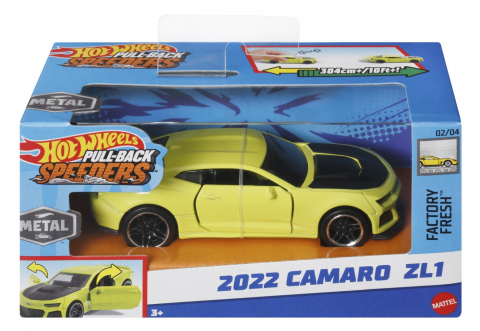 Jocuri si articole copii - Hot Wheels Masinuta Metalica Cu Sistem Pull Back 2022 Camaro Zl1 Scara 1:43