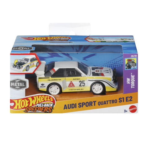 Avioane si Elicoptere jucărie - HOT WHEELS MASINUTA METALICA CU SISTEM PULL BACK AUDI SPORT QUATTRO S1 E2 HW TORQUE SCARA 1 LA 43