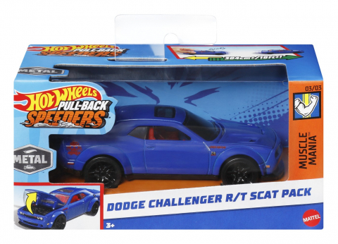 Jocuri si articole copii - HOT WHEELS MASINUTA METALICA CU SISTEM PULL BACK DODGE CHALLENGER R/T SKAT PACK SCARA 1:43