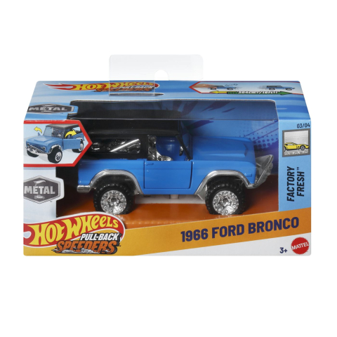 Avioane si Elicoptere jucărie - HOT WHEELS MASINUTA METALICA CU SISTEM PULL BACK FORD BRONCO 1966 FACTORY FRESH SCARA 1 LA 43