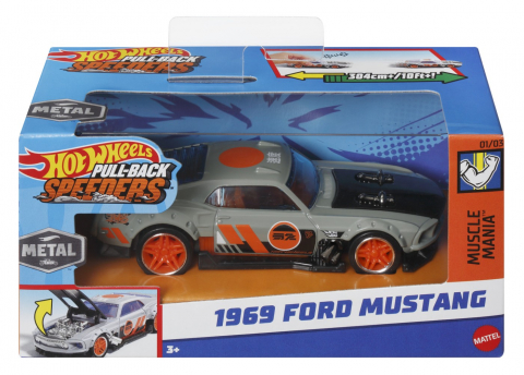Jocuri si articole copii - Hot Wheels Masinuta Metalica Cu Sistem Pull Back Ford Mustang 1969 Scara 1:43