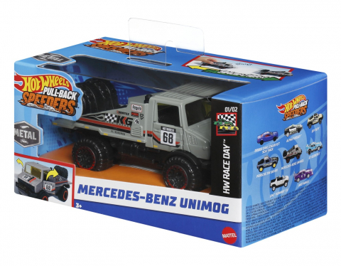 HOT WHEELS MASINUTA METALICA CU SISTEM PULL BACK MERCEDES BENZ UNIMOG SCARA 1:43 [1]