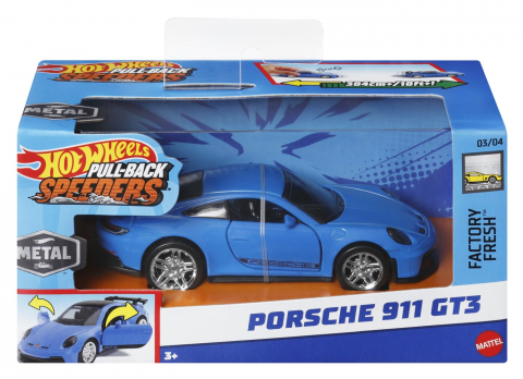Jocuri si articole copii - HOT WHEELS MASINUTA METALICA CU SISTEM PULL BACK PORSCHE 911 GT3 SCARA 1:43