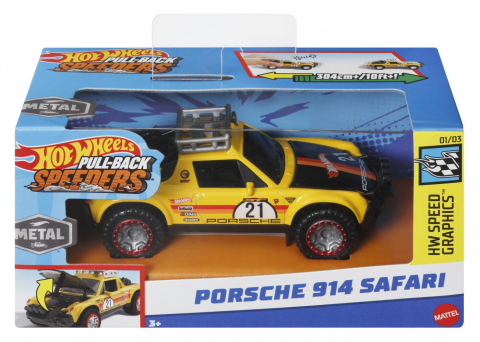 Jocuri si articole copii - Hot Wheels Masinuta Metalica Cu Sistem Pull Back Porsche 914 Safari Scara 1:43