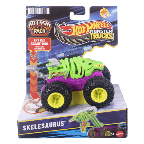 Vehicule și mașinuțe - HOT WHEELS MONSTER TRUCK ATTACK PACK CAMION SKELESAURUS SCARA 1 LA 64
