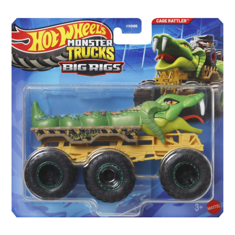 Avioane si Elicoptere jucărie - HOT WHEELS MONSTER TRUCK BIG RIGS MASINUTA METALICA CU 6 ROTI CAGE RATTLER SCARA 1 LA 64