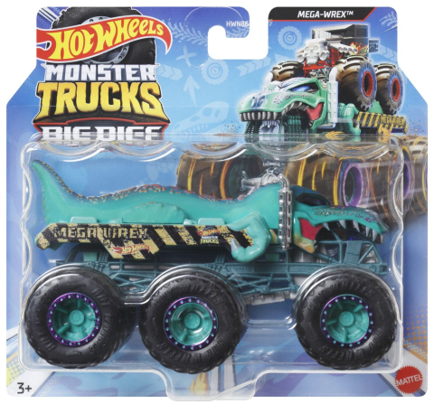 Avioane si Elicoptere jucărie - HOT WHEELS MONSTER TRUCK BIG RIGS MASINUTA METALICA CU 6 ROTI MEGA-WREX TURCOAZ SCARA 1 LA 64