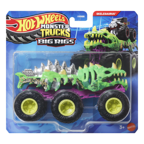 Avioane si Elicoptere jucărie - HOT WHEELS MONSTER TRUCK BIG RIGS MASINUTA METALICA CU 6 ROTI SKELESAURUS SCARA 1 LA 64