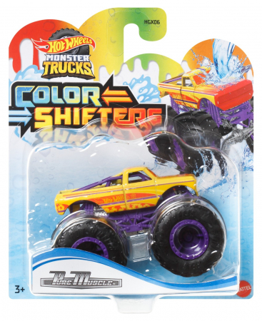 Masinute, Motociclete, Elicoptere, Avioane & Trenulete - Hot Wheels Monster Truck Camion Pure Muscle cu Culori Schimbătoare 