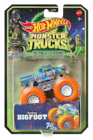 Masinute, Motociclete, Elicoptere, Avioane & Trenulete - Hot Wheels Monster Truck Glow in the Dark Bigfoot 1:64 