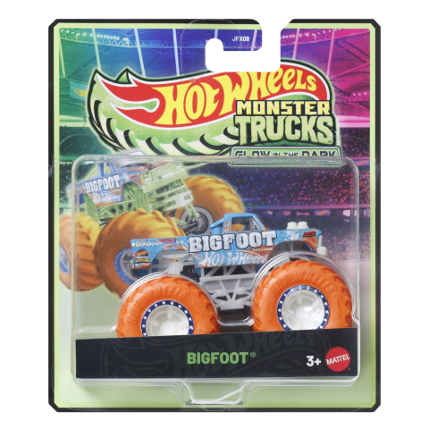 Vehicule și mașinuțe - HOT WHEELS MONSTER TRUCK GLOW IN THE DARK MASINUTA BIGFOOT SCARA 1 LA 64