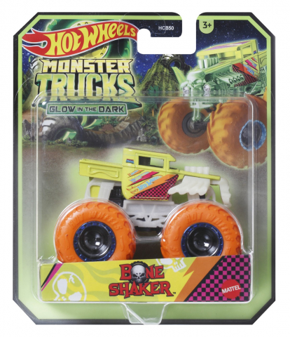 Jocuri si articole copii - Hot Wheels Monster Truck Glow In The Dark Masinuta Bone Shaker Scara 1:64