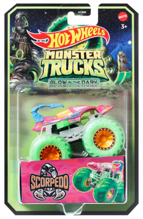 Masinute, Motociclete, Elicoptere, Avioane & Trenulete - Hot Wheels Monster Truck Glow in the Dark Scorpedo 1:64 