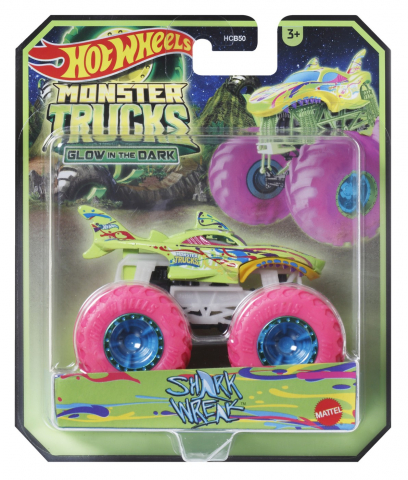 Jocuri si articole copii - Hot Wheels Monster Truck Glow In The Dark Masinuta Shark Wreak Scara 1:64