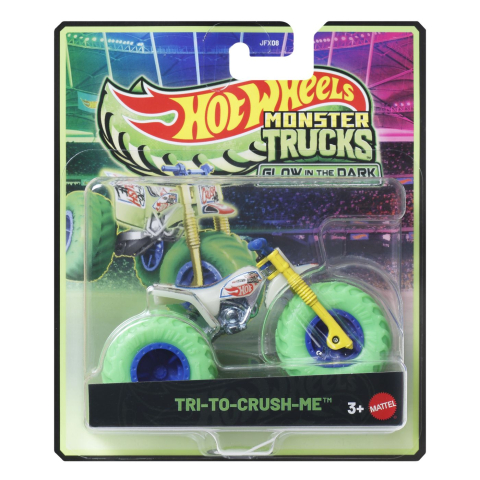 Vehicule și mașinuțe - HOT WHEELS MONSTER TRUCK GLOW IN THE DARK MASINUTA TRI TO CRUSH ME SCARA 1 LA 64