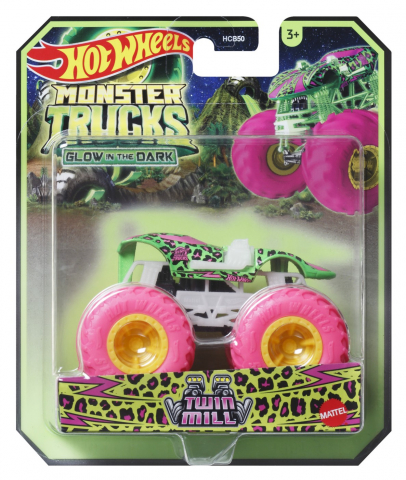 Jocuri si articole copii - HOT WHEELS MONSTER TRUCK GLOW IN THE DARK MASINUTA TWIN MILL SCARA 1:64