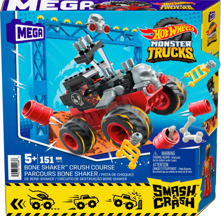Masinute, Motociclete, Elicoptere, Avioane & Trenulete - Hot Wheels Monster Truck Mega Set Construcție Cursa Bone Shaker Crush 