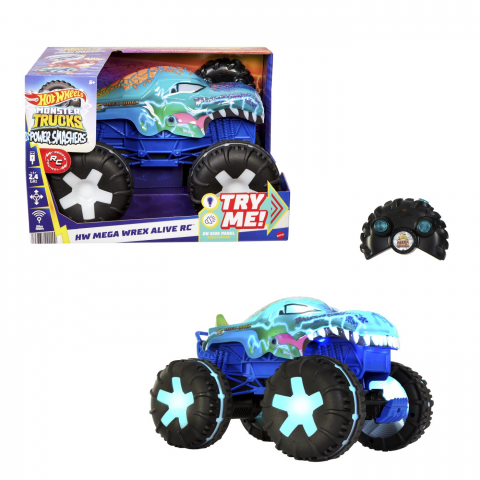 Masinute si vehicule cu telecomanda - HOT WHEELS MONSTER TRUCK MEGA WREX ALIVE RC SCARA 1 LA15