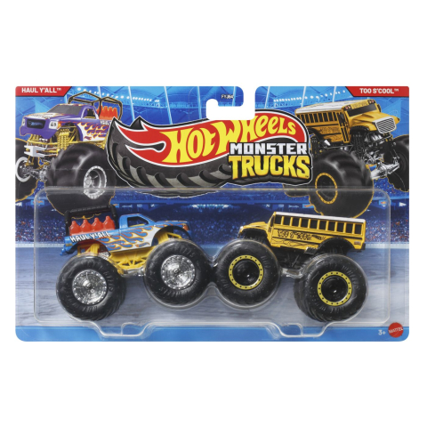 Vehicule și mașinuțe - HOT WHEELS MONSTER TRUCK SET 2 MASINI HAUL YALL SI TOO SCOOL  SCARA 1 LA 64