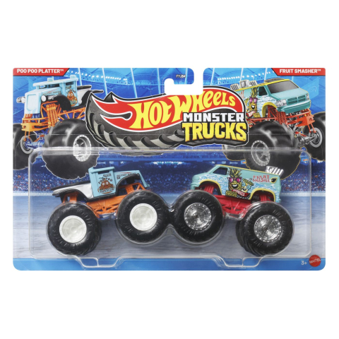 Vehicule și mașinuțe - HOT WHEELS MONSTER TRUCK SET 2 MASINI POO POO PLATTER SI FRUIT SMASHER SCARA 1 LA 64