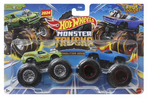 Jocuri si articole copii - HOT WHEELS MONSTER TRUCK SET 2 MASINI RODGER DODGER SI POISON PINTA SCARA 1 LA 64