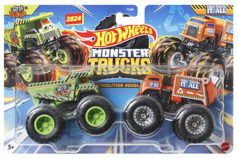 Jocuri si articole copii - Hot Wheels Monster Truck Set 2 Masini Scara 1 La 64 Gotta Dump Si Will Trash It All