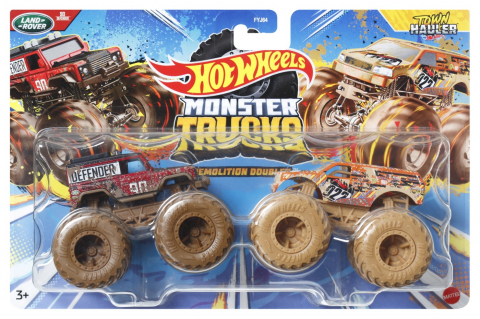 Jocuri si articole copii - Hot Wheels Monster Truck Set 2 Masini Scara 1 La 64 Land Rover Si Town Hauler