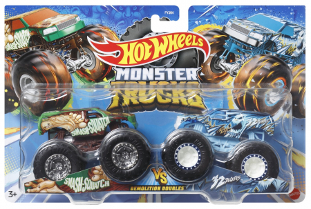 Masinute, Motociclete, Elicoptere, Avioane & Trenulete - HOT WHEELS MONSTER TRUCK SET 2 MASINI SCARA 1 LA 64 SMASH SQUATCH SI 32 DEGREES