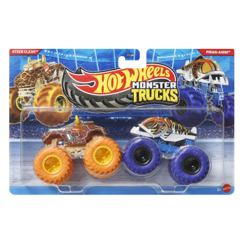 Vehicule și mașinuțe - HOT WHEELS MONSTER TRUCK SET 2 MASINI STEER CLEAR SI PIRAN AHHH SCARA 1 LA 64
