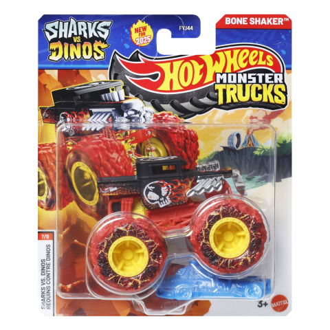 Avioane si Elicoptere jucărie - HOT WHEELS MONSTER TRUCK SHARKS VS DINOS MASINUTA BONE SHAKER SCARA 1 LA 64