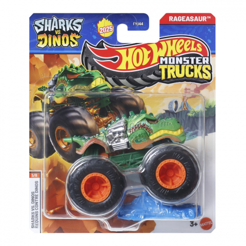 Jocuri si articole copii - HOT WHEELS MONSTER TRUCK SHARKS VS DINOS MASINUTA RAGEASAUR SCARA 1 LA 64