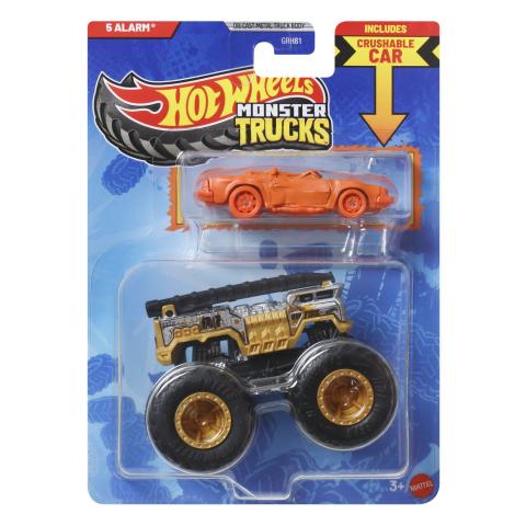 Avioane si Elicoptere jucărie - HOT WHEELS MONSTER TRUCK SI MASINUTA METALICA 5 ALARM AURIU