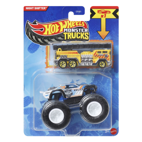 Avioane si Elicoptere jucărie - HOT WHEELS MONSTER TRUCK SI MASINUTA METALICA NIGHT SHIFTER POLICE