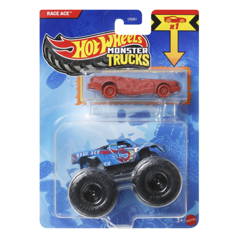 Avioane si Elicoptere jucărie - HOT WHEELS MONSTER TRUCK SI MASINUTA METALICA RACE ACE ALBASTRU