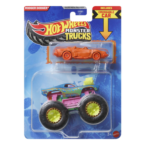Avioane si Elicoptere jucărie - HOT WHEELS MONSTER TRUCK SI MASINUTA METALICA RODGER DODGER VERDE
