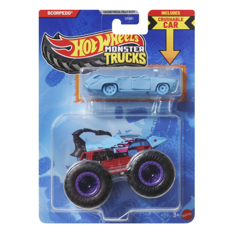 Avioane si Elicoptere jucărie - HOT WHEELS MONSTER TRUCK SI MASINUTA METALICA SCORPEDO ALBASTRU